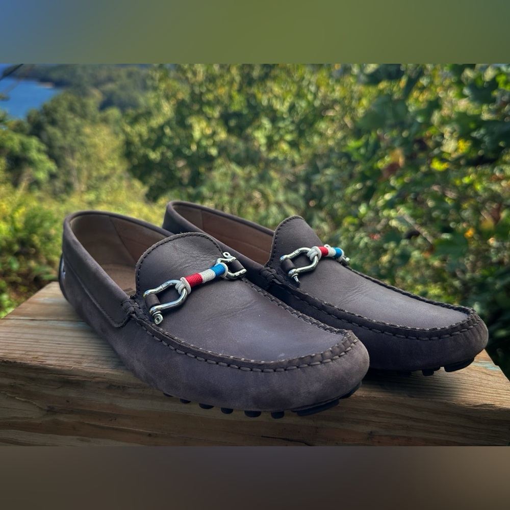 Riomar Chocolate leather deck driver shoes w/ red, white, and blue bearings sz 9